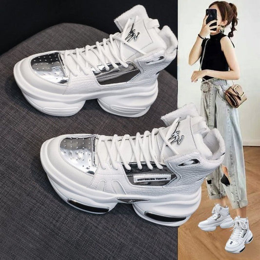 Vinter Nye Trendy Dame High-Top Plus Velvet Skinnende Tyksålede Bomuldssko