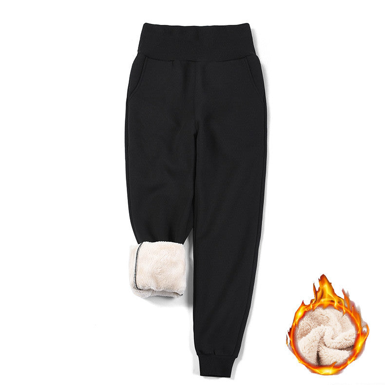 High Waist Warm And Fleece Trousers Show Thin Feet In Leisure