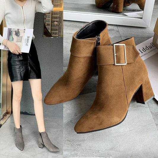 Korean Women's Short Boots With Pointed Toes