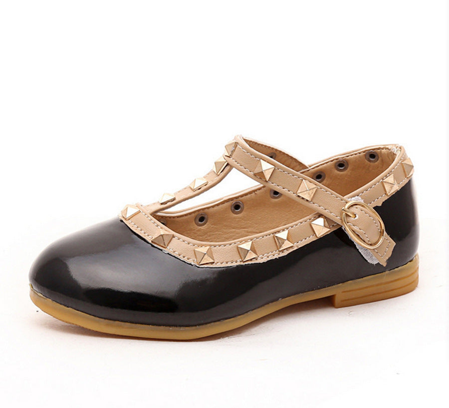 Korean version of the autumn children's shoes fashion explosion models girls single shoes wholesale rivet dance princess shoes direct sales