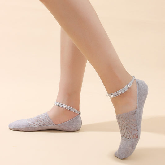Women's Temperament And Fashion Lace Pearl Invisible Socks