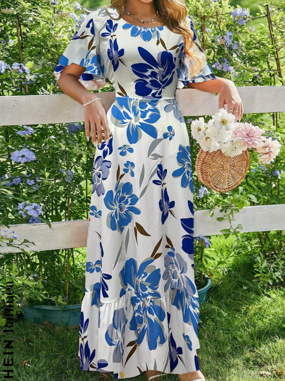 Elegant Long Womens Dress With A Chic Printed Design