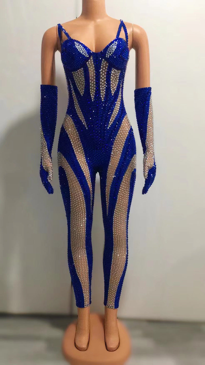 Black And White Contrast Color Gloves Sling Bandeau Slim-fit Sexy The Dinner Party Long Tight Jumpsuit