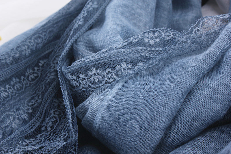 Lace Stitching Cotton And Linen Long Solid Color Scarf Shawl
