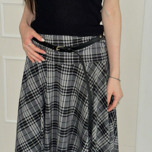 College Style Plaid Contrast Color Irregular Skirt
