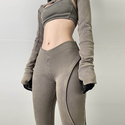 Cross Waist Micro Flare Trousers Outer High Waist Slim Fit Ladies
