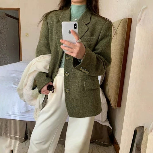Women's Retro Tweed Herringbone Blazer