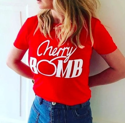Cherry Printed Street Trend Women's Round Neck Short Sleeve