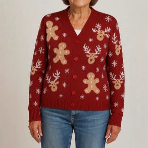 Womens Printed Drop-Shoulder Cardigan Sweater