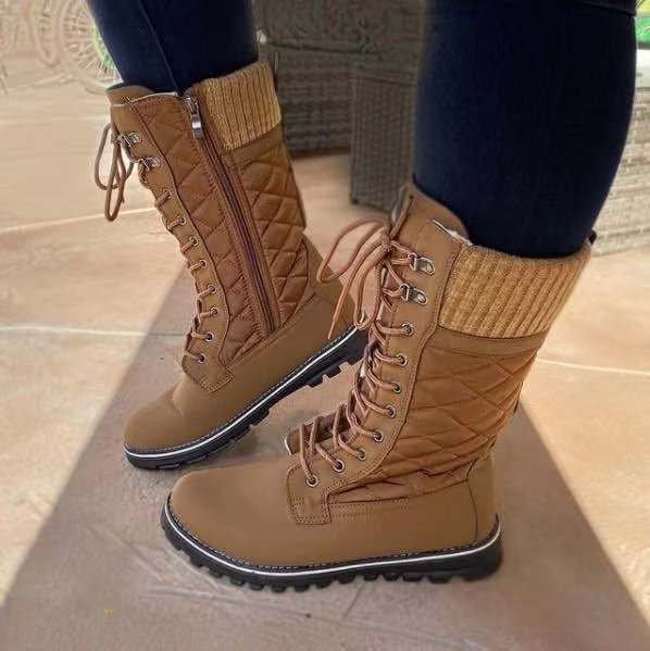 Women's Mid-tube Flat-heel Side Zipper Round-toe Martin Boots