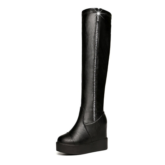 Over-the-knee Long-tube Wedge Heel Heightening And Slimming Stretch Boots