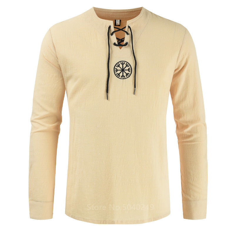 Cotton and linen embroidered long-sleeved tether shirt