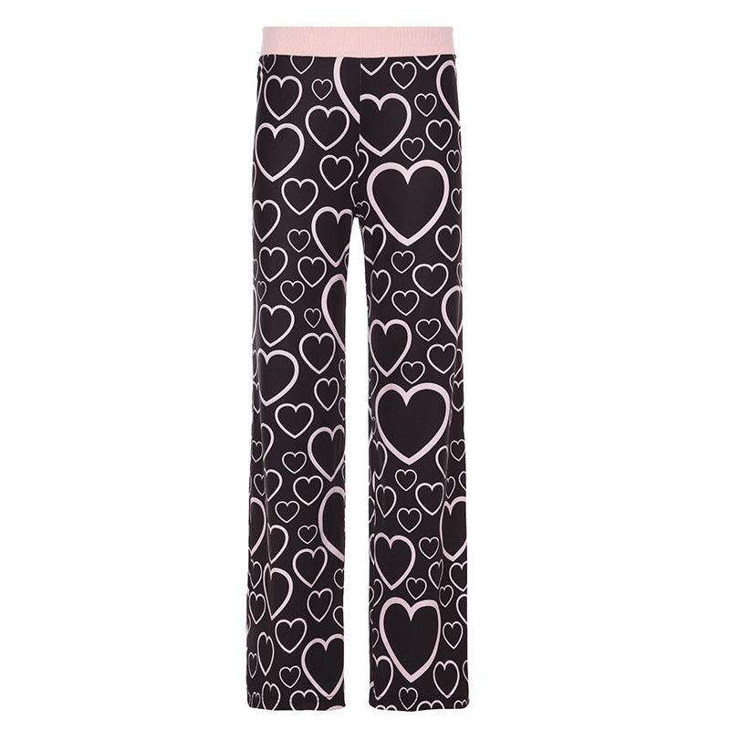 Contrast Color Heart Printing Casual Trousers