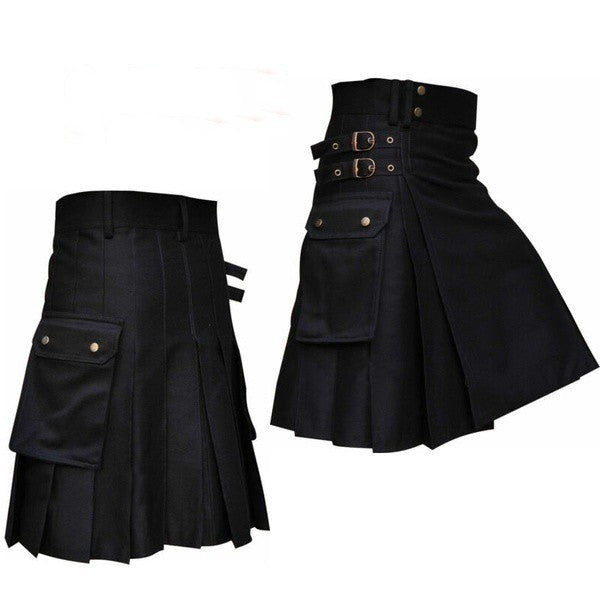 Festival Men's Solid Color Pocket Pleated Skirt