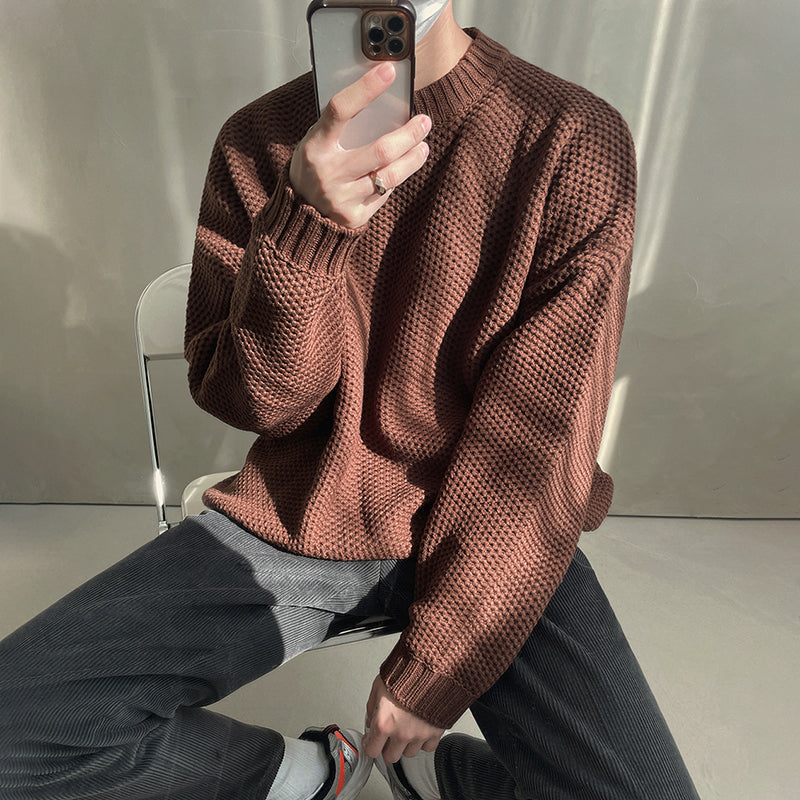 Men's Fashion Long Sleeve Solid Color Round Neck Sweater