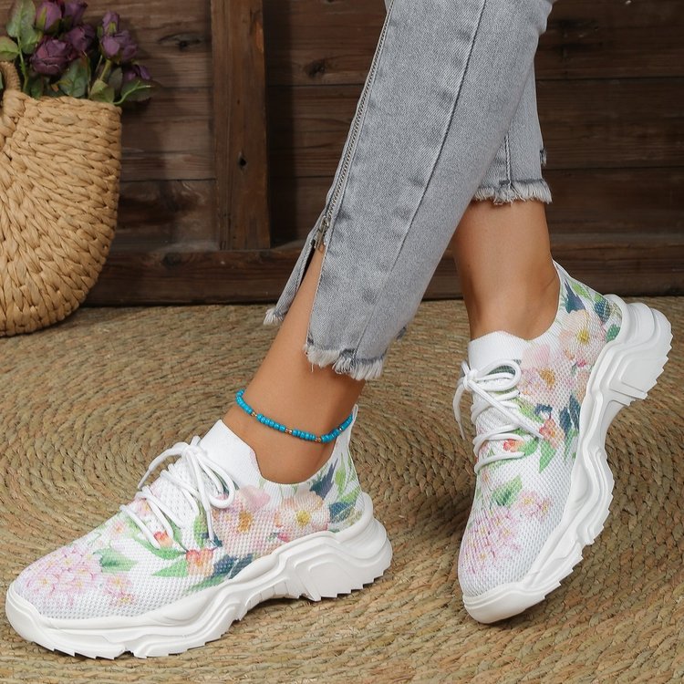 Casual Flower Sports Women's Fashion Flat Single Plus Size Warped Head Lace Up Casual