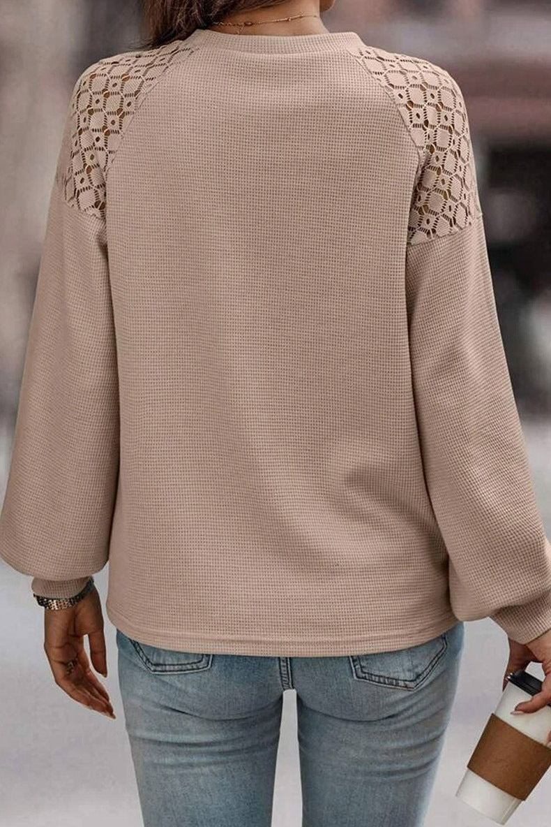 Efterår Ensfarvet Blonde Patchwork Pullover Langærmet
