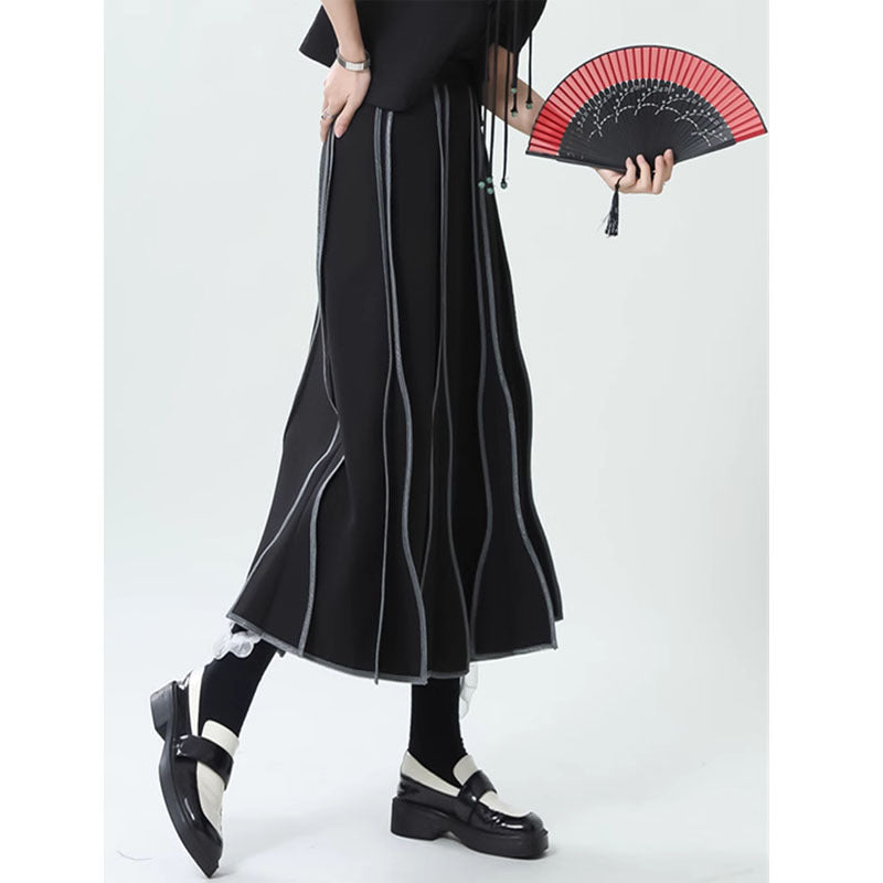 Suit Mesh Umbrella Skirt High Waist Over Knee Mid-length