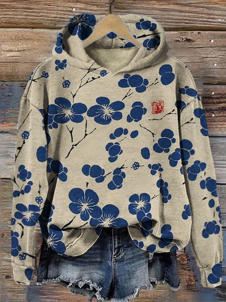 Fashion Spring And Autumn Plum Blossom Hooded Super Plus Size Loose-fitting Casual Pullover
