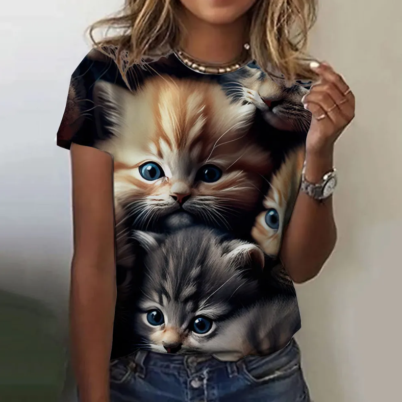 European And American 3D Digital Printing Casual Round Neck Short Sleeves