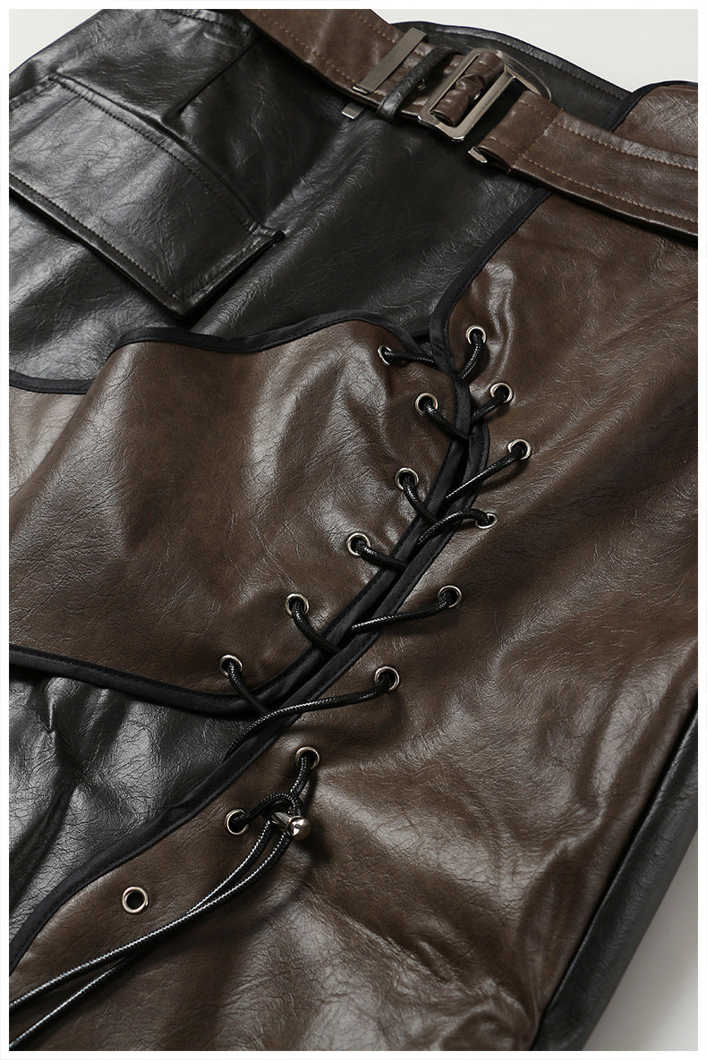 Leather Coat With Rope Suit Skirt