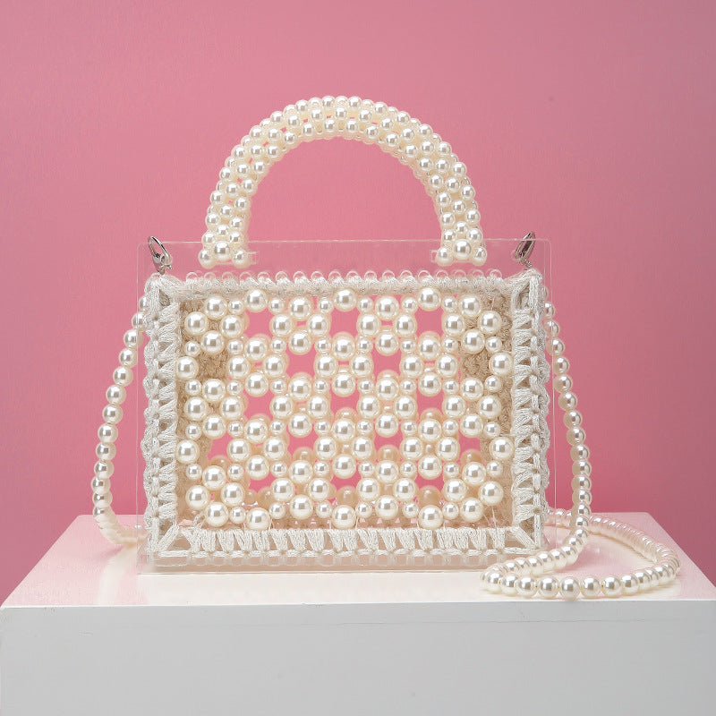 Handmade beaded woven pearl handbag