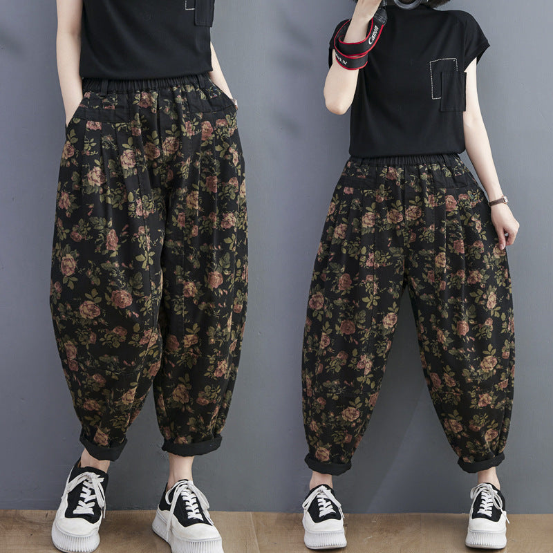Retro Printed Harem Jeans Loose Plus Size