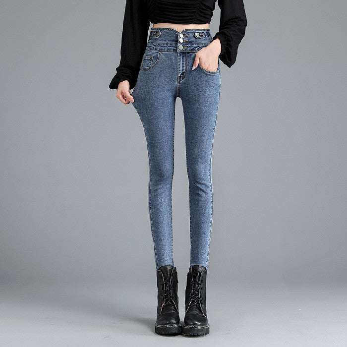 Women's slim black slim high-waisted jeans