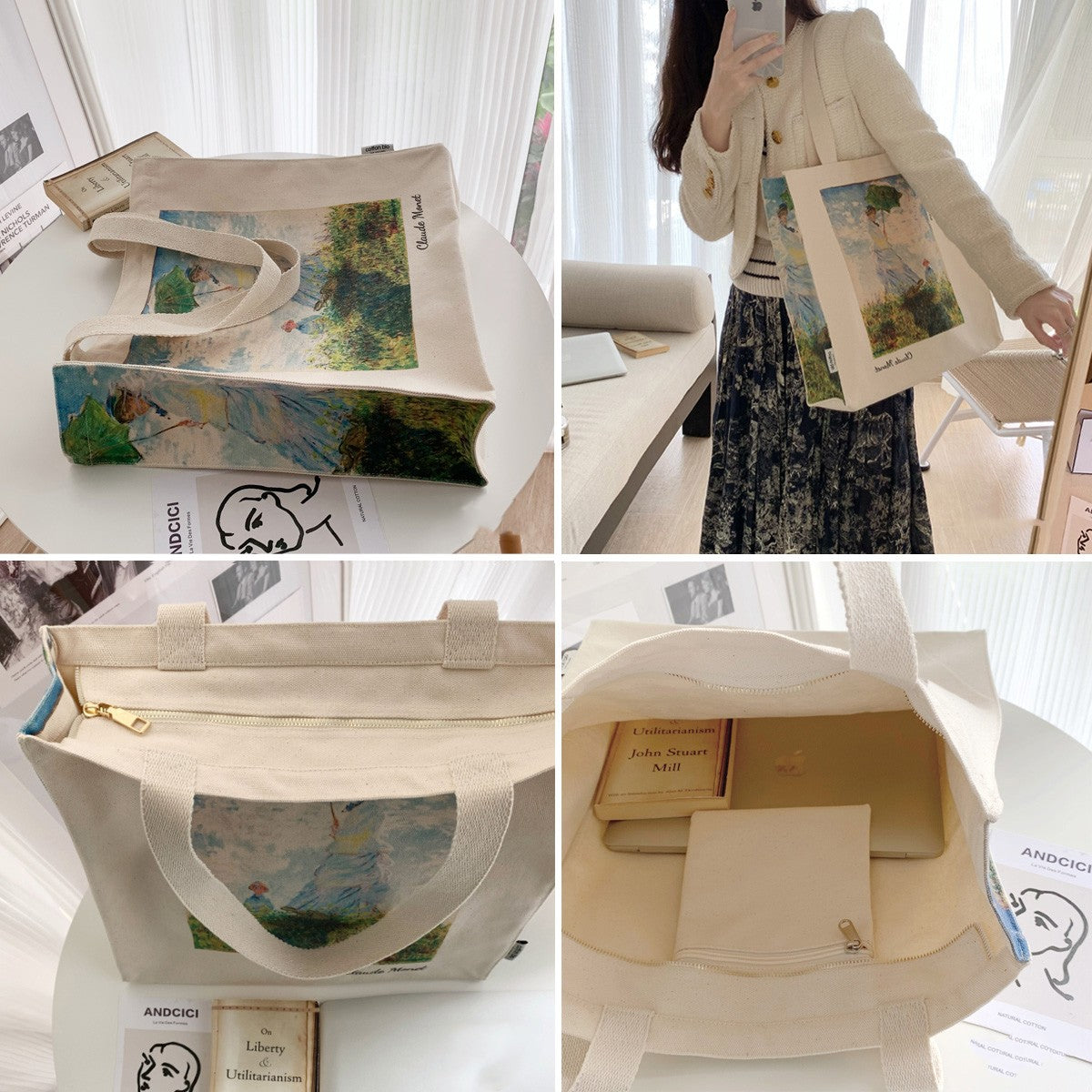 Oil Painting Zip Canvas Shoulder Bag