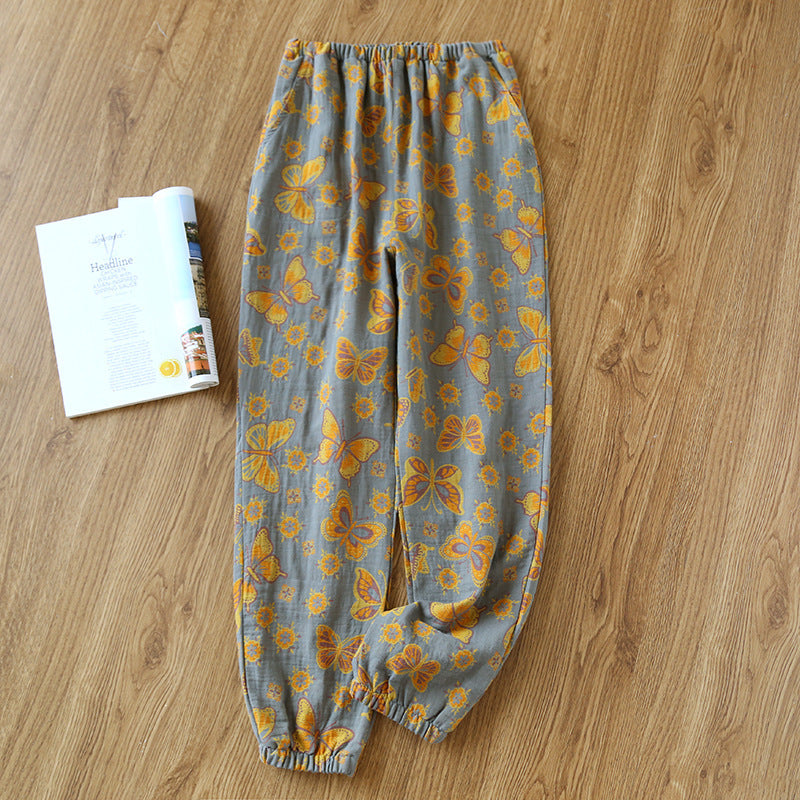Women's Fashionable Cotton Double-layer Yarn-dyed Close-up Pajama Pants