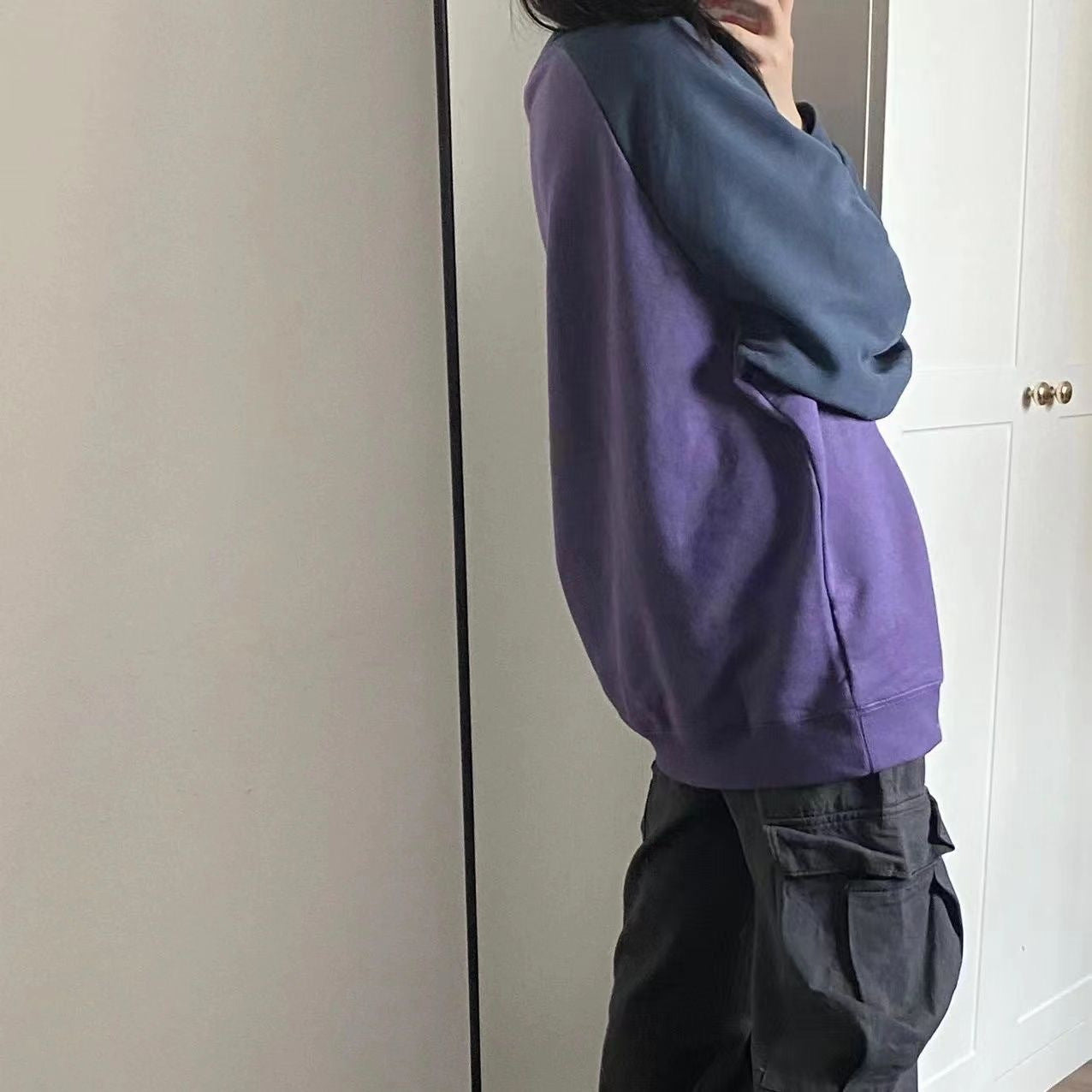 Female American Hiphop Color Contrast Patchwork Sweater Top