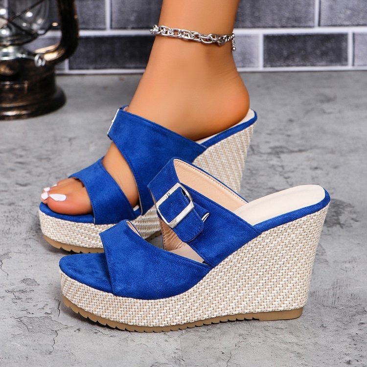 Women's Thick Bottom Summer Wedge Plus Size Belt Buckle Fashion Slippers