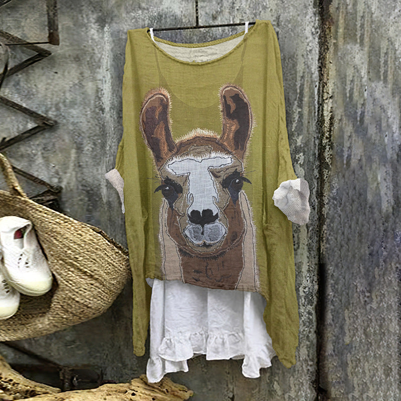 Womens Casual Long-sleeve Loose-fit Printed Top