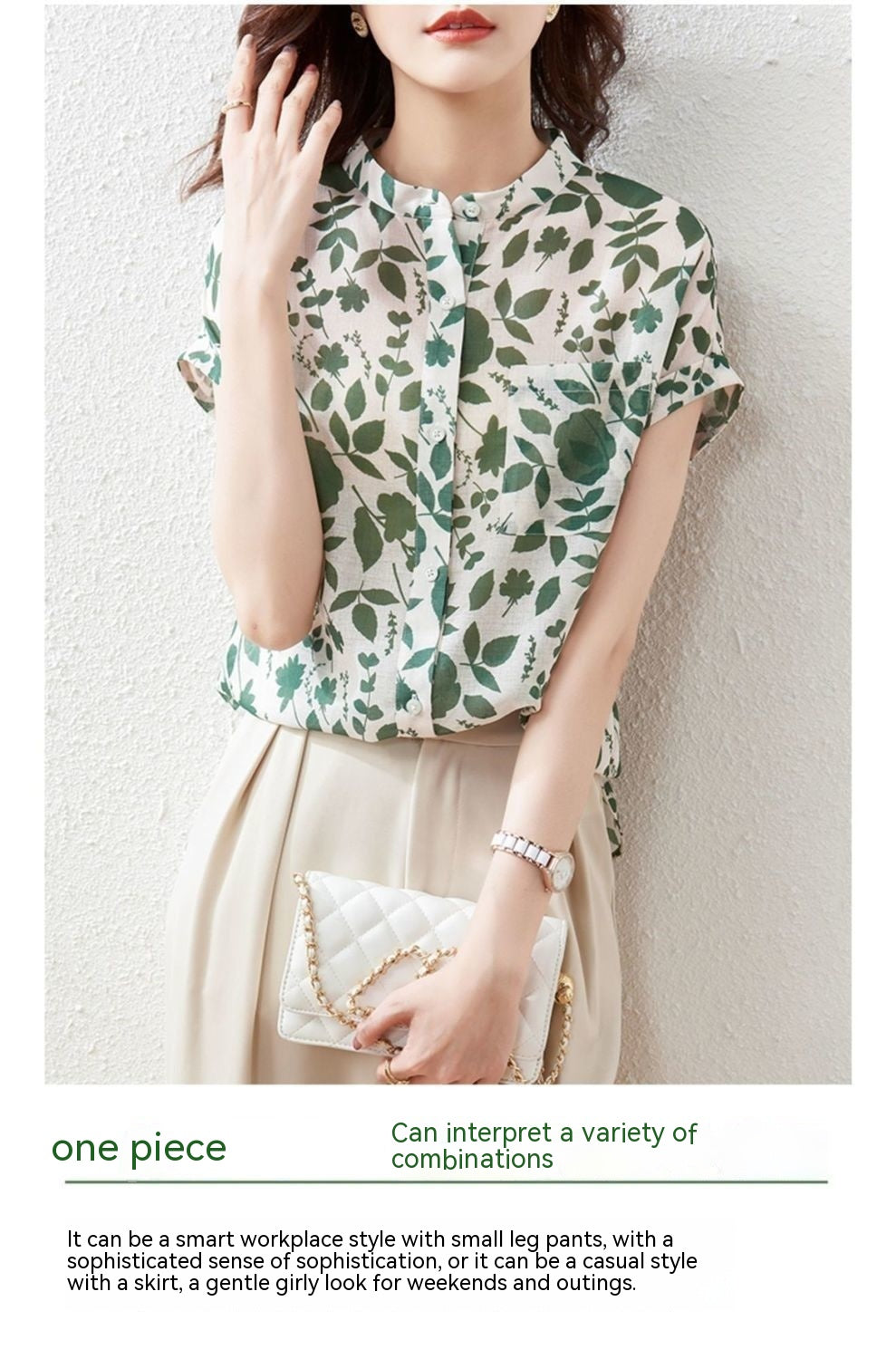 Chiffonbluse, kortærmet blomstret top til kvinder, moderigtig, stilfuld fransk printet bluse, tynd