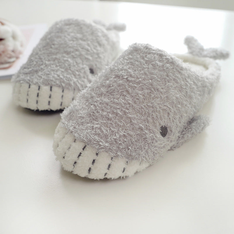 Show Teeth Little Whale Soft Bottom Antiskid Thermal Cotton Slippers