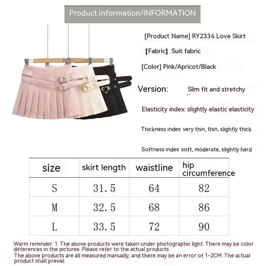 College Style Age-reducing Double Waist Heart Buckle Skirt