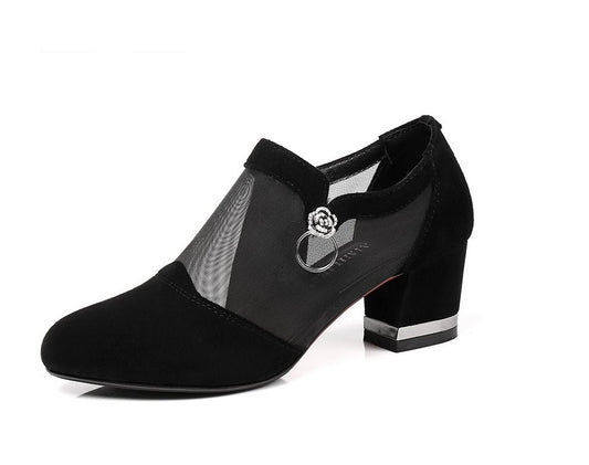 Mesh pointed toe zipper high heel women's shoes