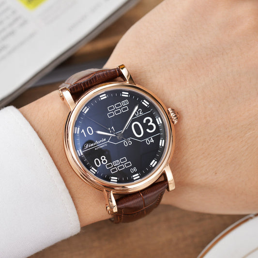 Hollow leather mechanical men's watch