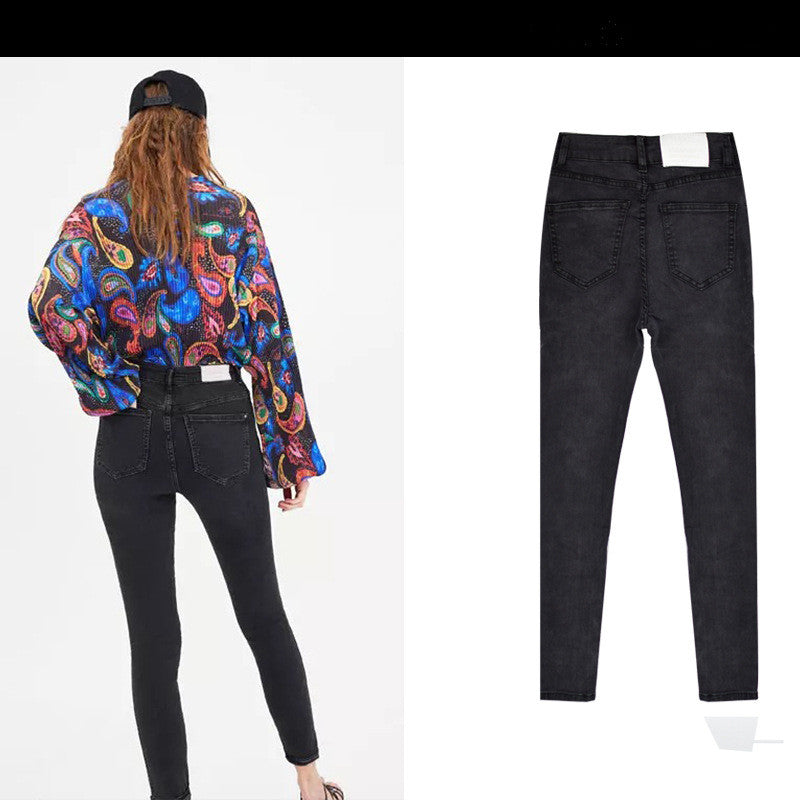 Buttoned denim trousers