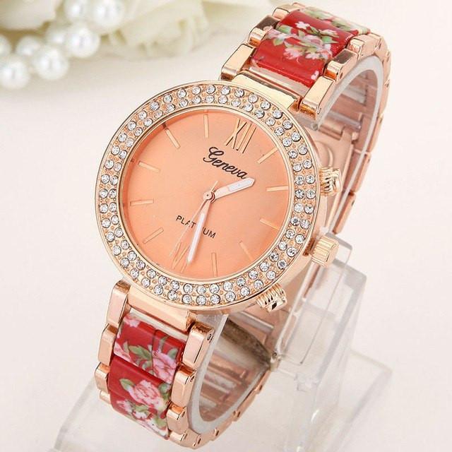 New Double Row Drill Ceramic Alloy Geneva Watch Print Female Foreign Trade Watch