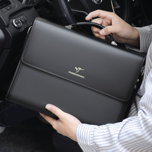 Men's Horizontal Leather Portable Briefcase