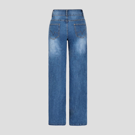Afslappede denim-bukser med lige ben og vidde til kvinder