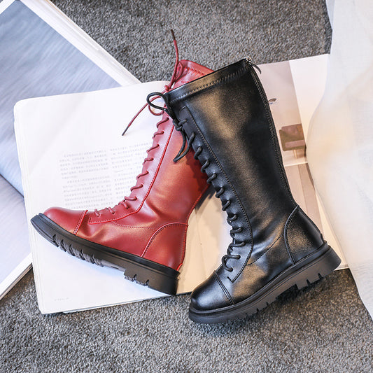 Autumn New Girls Leather Boots Rear Zipper Student Casual Shoes
