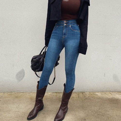 Hip-lifting Tight-fitting Denim Women's Slim And Tall Buttocks Elastic Nine-point Pencil Pants