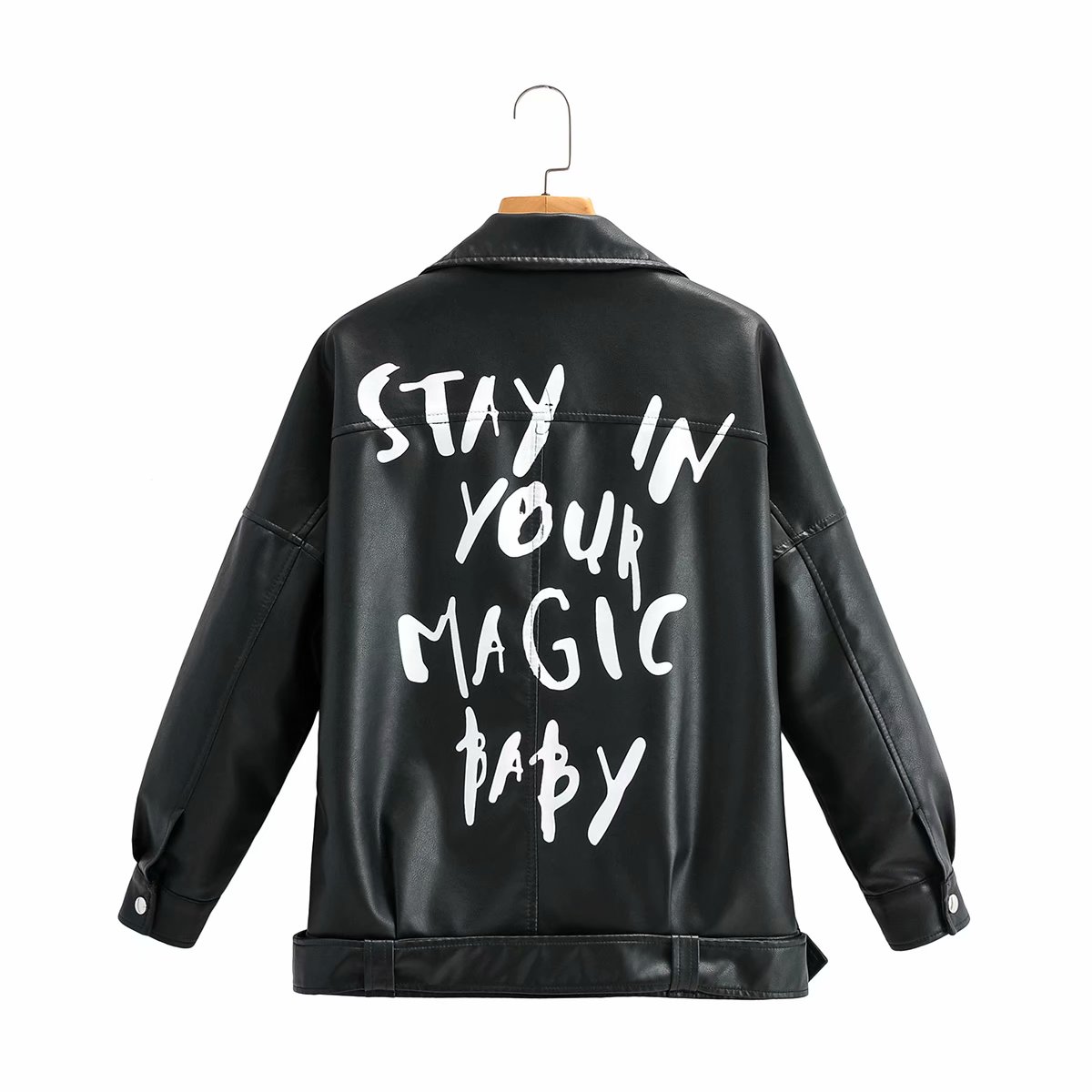 Female Alphabet Zipper Casual Fashion Leather Jacket