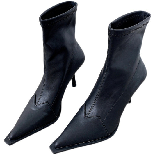 Fashion Leather Women's Pointed Toe High-heeled Boots