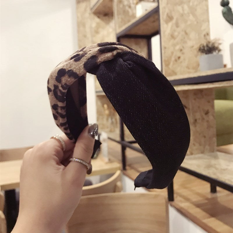 Fabric Leopard Print Solid Color Cross Headband