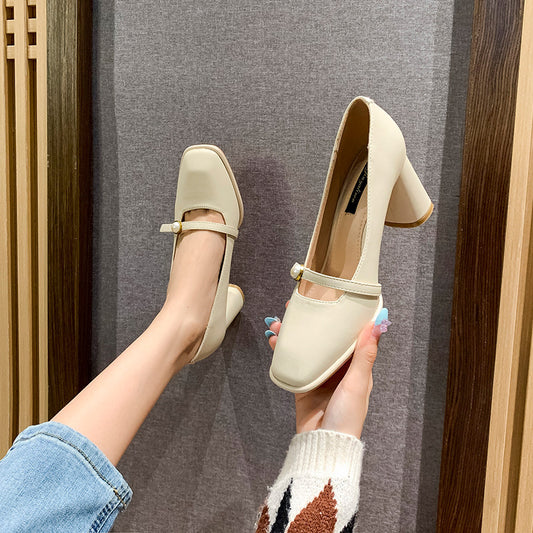 Low-Cut High Heels Buckle Commuter Shoes