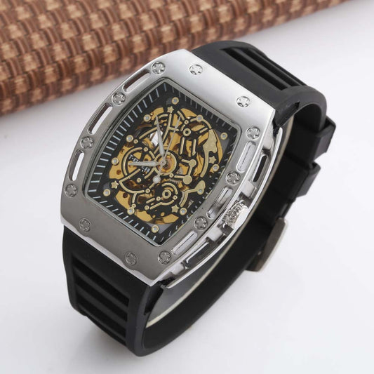 T-Goer hollow transparent wine barrel-shaped dial men's watch automatic mechanical belt watch