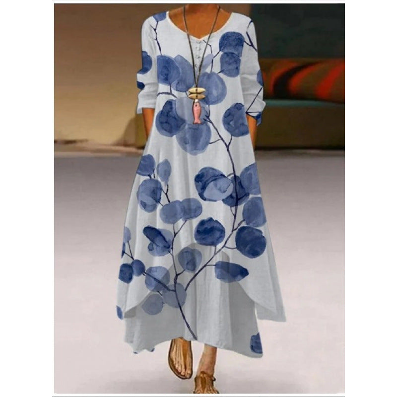 Women's New Pattern Print Polyester Long Sleeve Dress